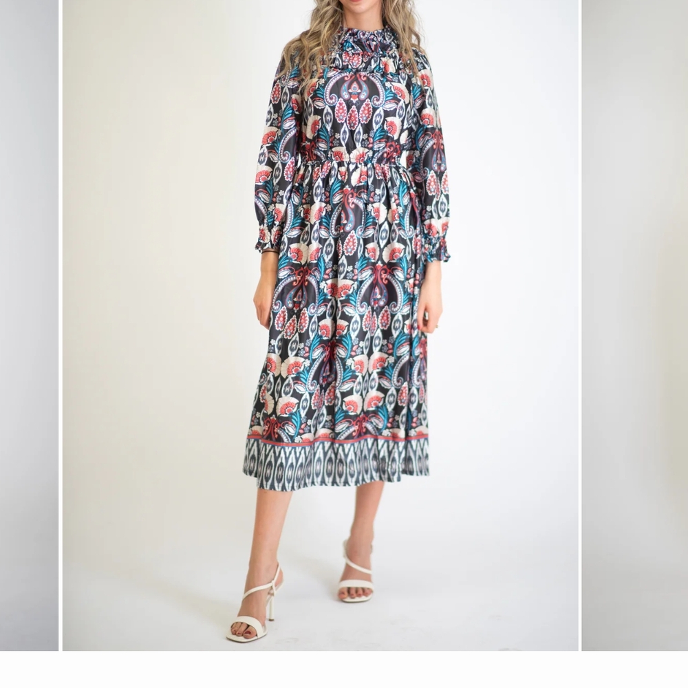 Elegant Multicolor Paisley Midi Dress